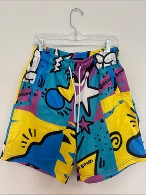 Reason Men’s Colorblock Graphic shorts - Teal, Yellow, Purple